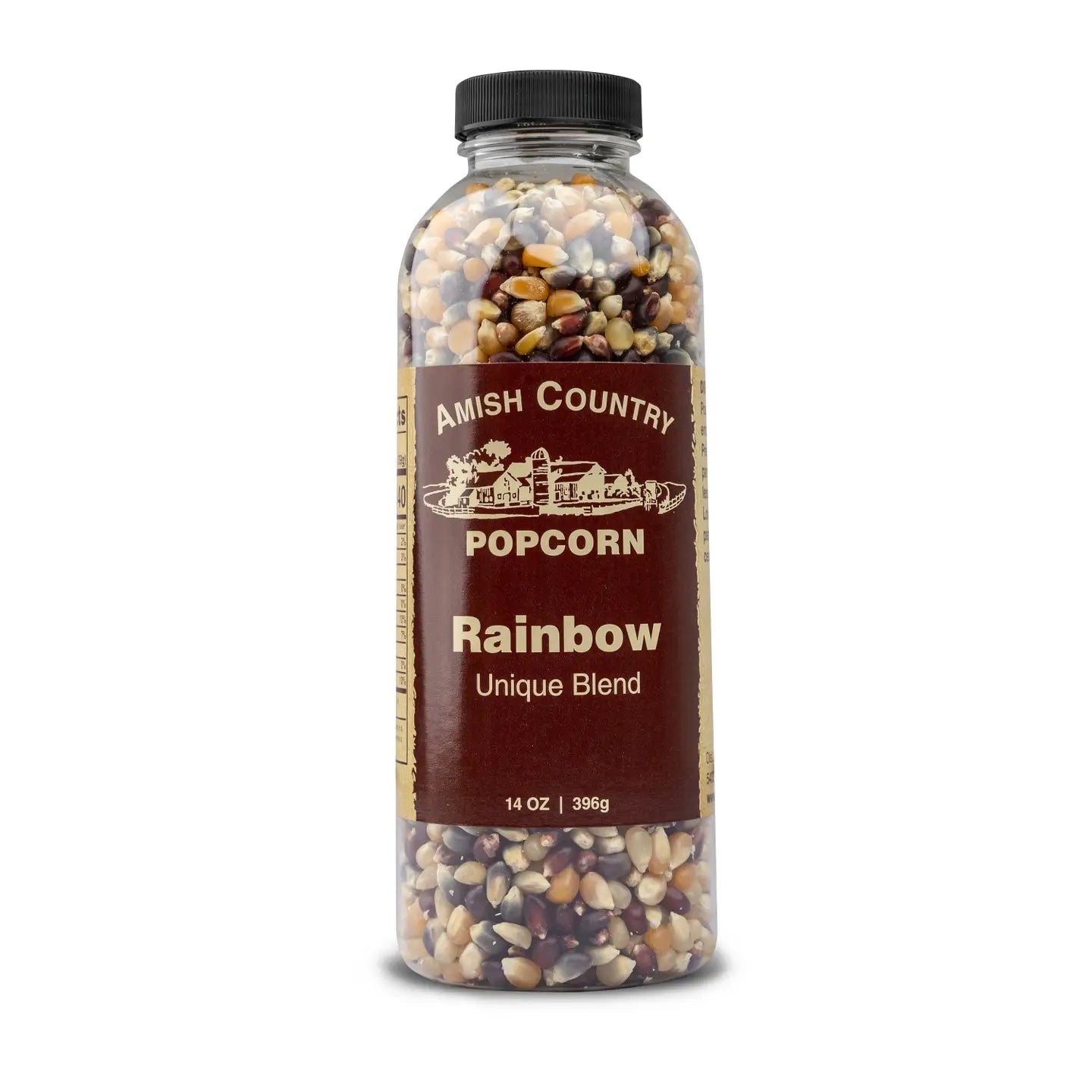 Amish Country Popcorn Rainbow Unique Blend bottle on a white background
