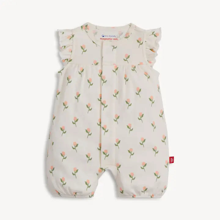 Baby romper with floral pattern on a white background