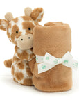 caramel colored giraffe stuffed animal with blanket attached