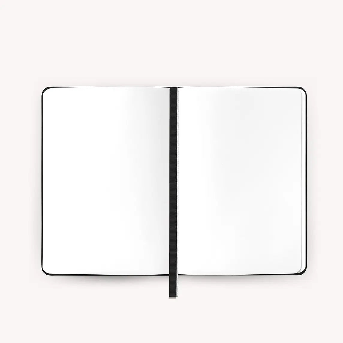 Open notebook with blank pages on a white background