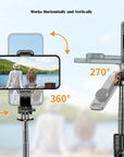 Phone holder with 360-degree rotation and 270-degree swivel on a blurred natural background