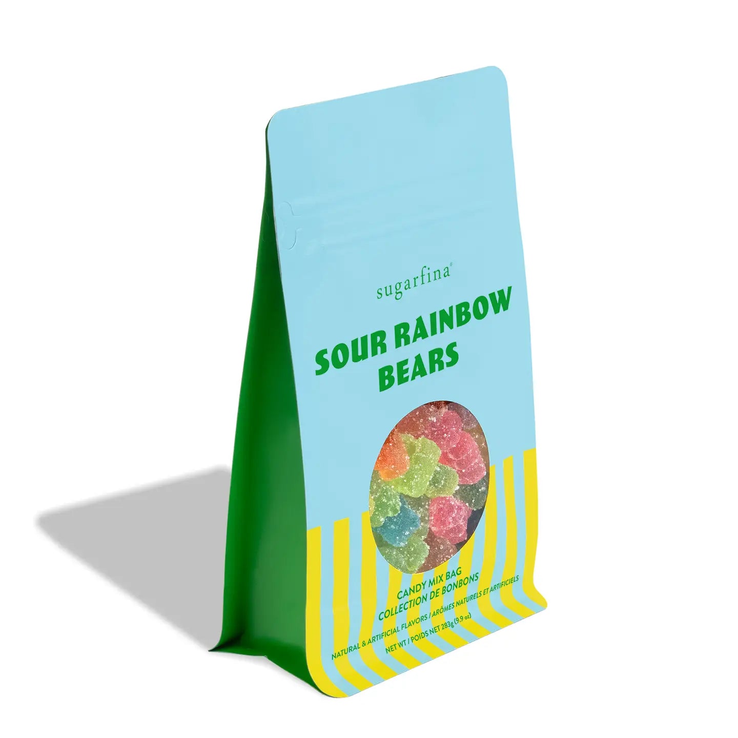 sugarfina sour rainbow bears bag on a white background