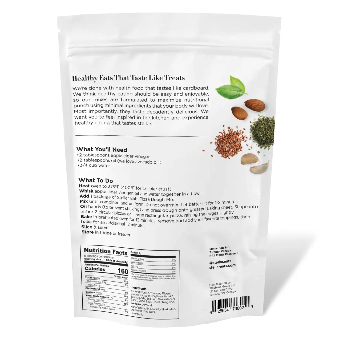 Back of a food packaging with nutritional information and ingredients listed