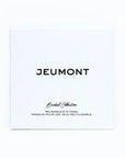 A square white product box with black text reading 'JEUMONT' and smaller text below indicating a reusable eye mask, centered on a white background.