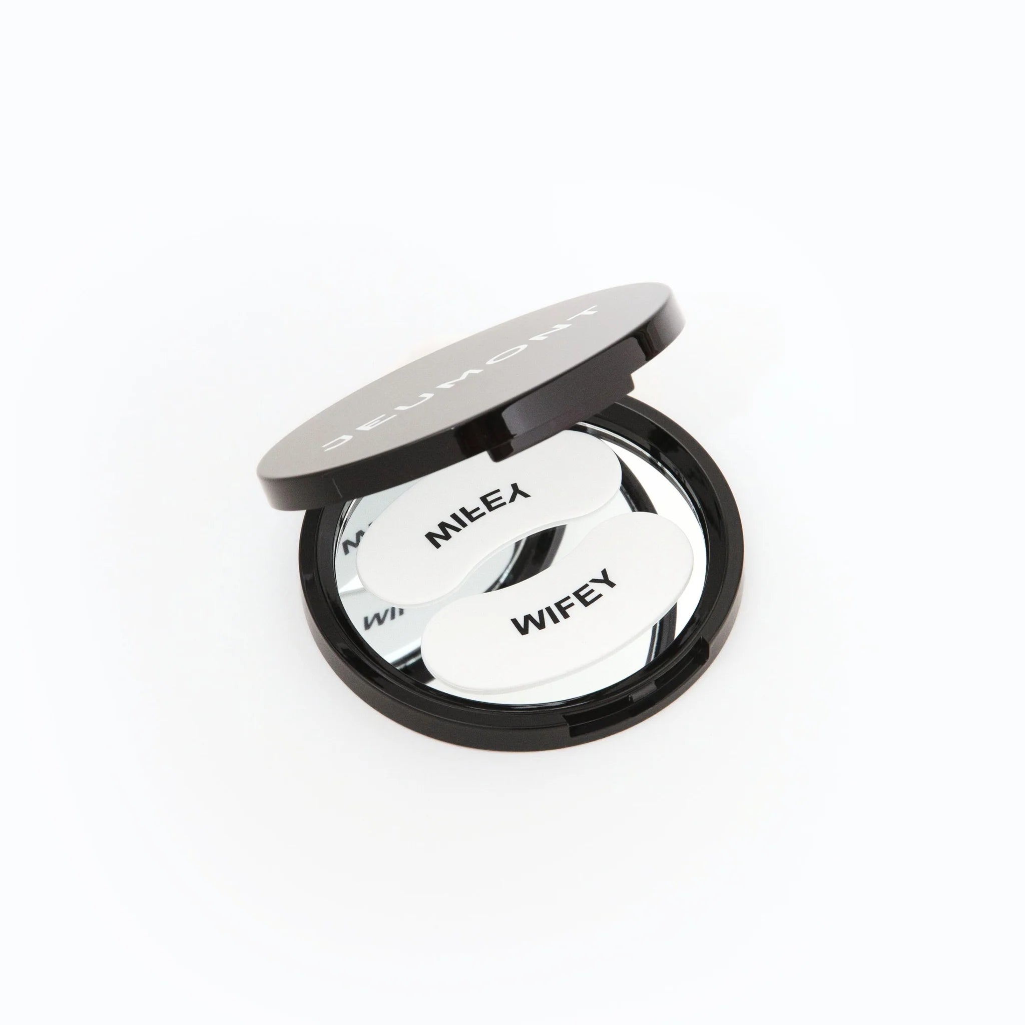 Makeup compact with 'WIFEY' text on a white background