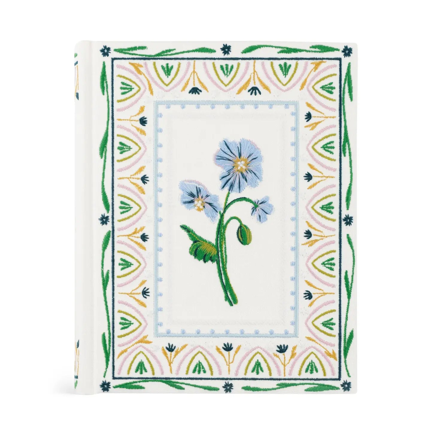 Decorative card with floral design and geometric border on a white background