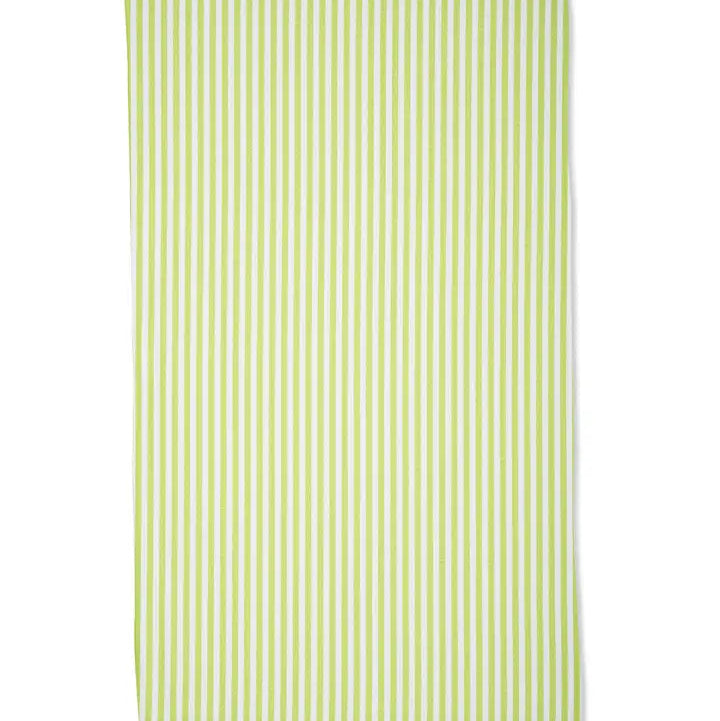 Green and white striped towel on a white background