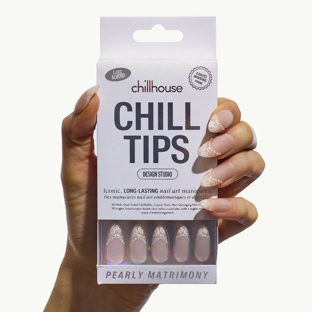 Chillhouse Chill Tips packaging held by a hand with nail art
