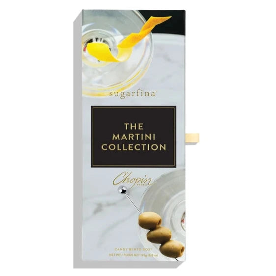 The front view of "The Martini Collection" box, labeled with Chopin Vodka branding. The box design includes martini imagery and highlights the sophisticated theme.