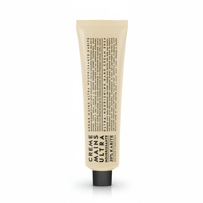 Hand cream tube with text on a white background