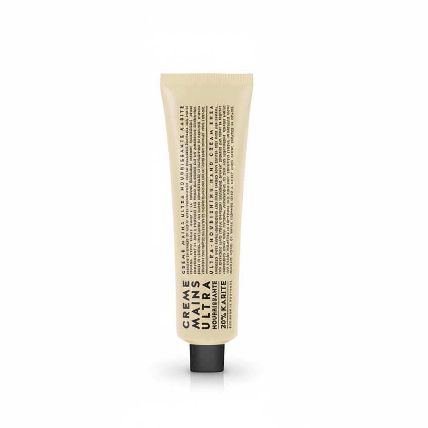 Hand cream tube with text on a white background