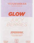 Vitamasques Sustainable Glow Juicy Berries sheet mask packaging on a light purple background