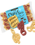 Music-themed pasta with a package labeled 'Music Pasta' on a white background