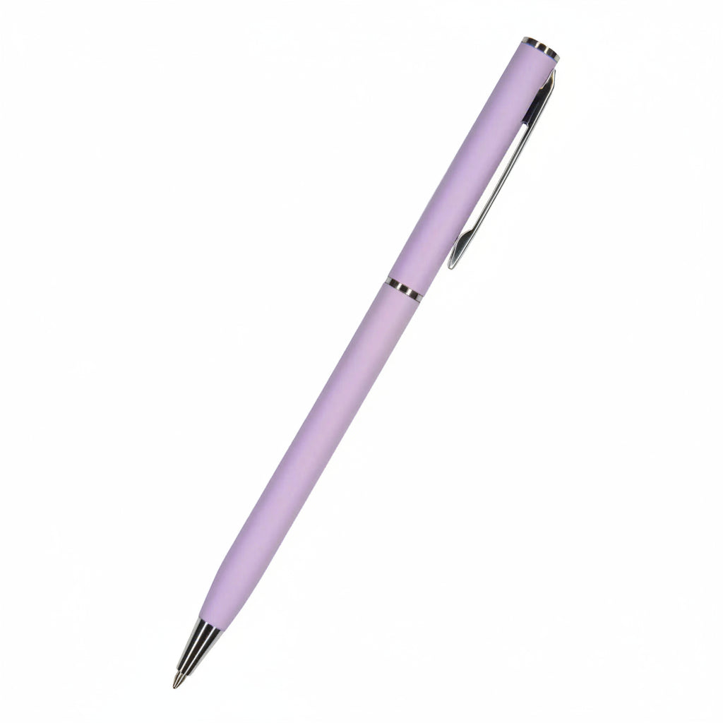 Purple pen with silver accents on a white background, featuring the Bruno Visconti logo.