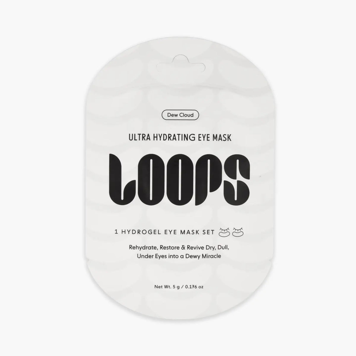 Ultra hydrating eye mask packaging with 'LOOPS' branding on a white background