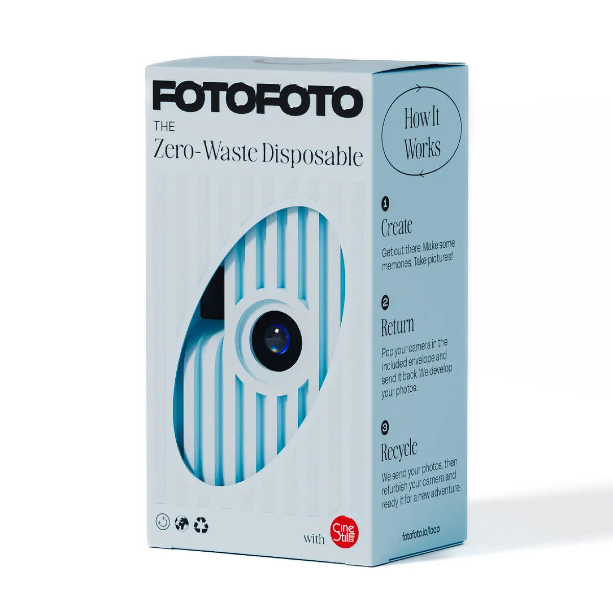 Fotofoto disposable camera packaging on a white background
