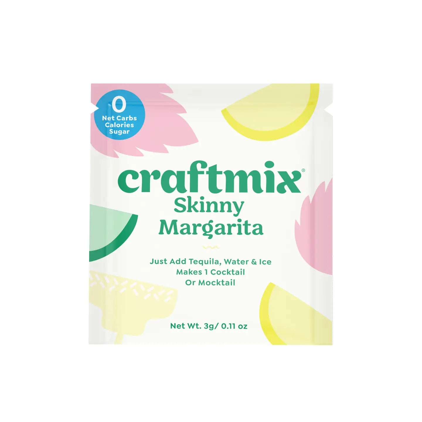 craftmix Skinny Margarita mix packet with colorful design on a white background