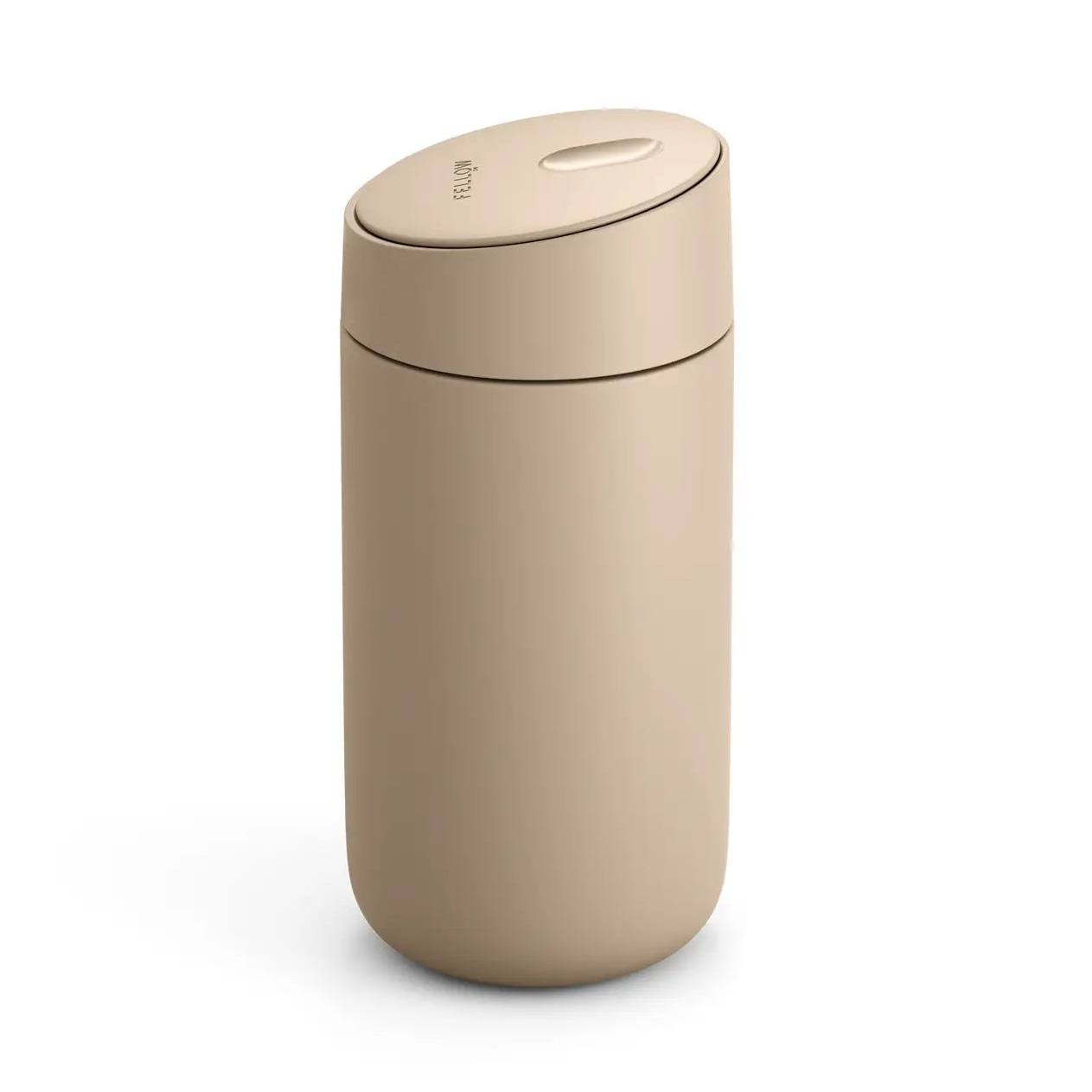 Beige trash can on a white background