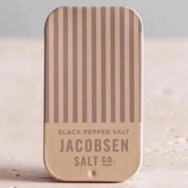 beige and gray stripped mini sea salt tin