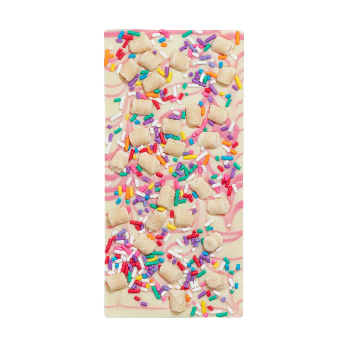 Chocolate bar with colorful sprinkles on a white background