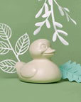 creme duck with green background