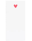 white notepad with neon pink heart in the top center. background is also white