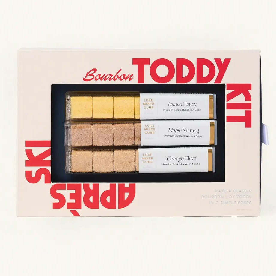 Box of Bourbon Toddy Kit with red and black text on a white background