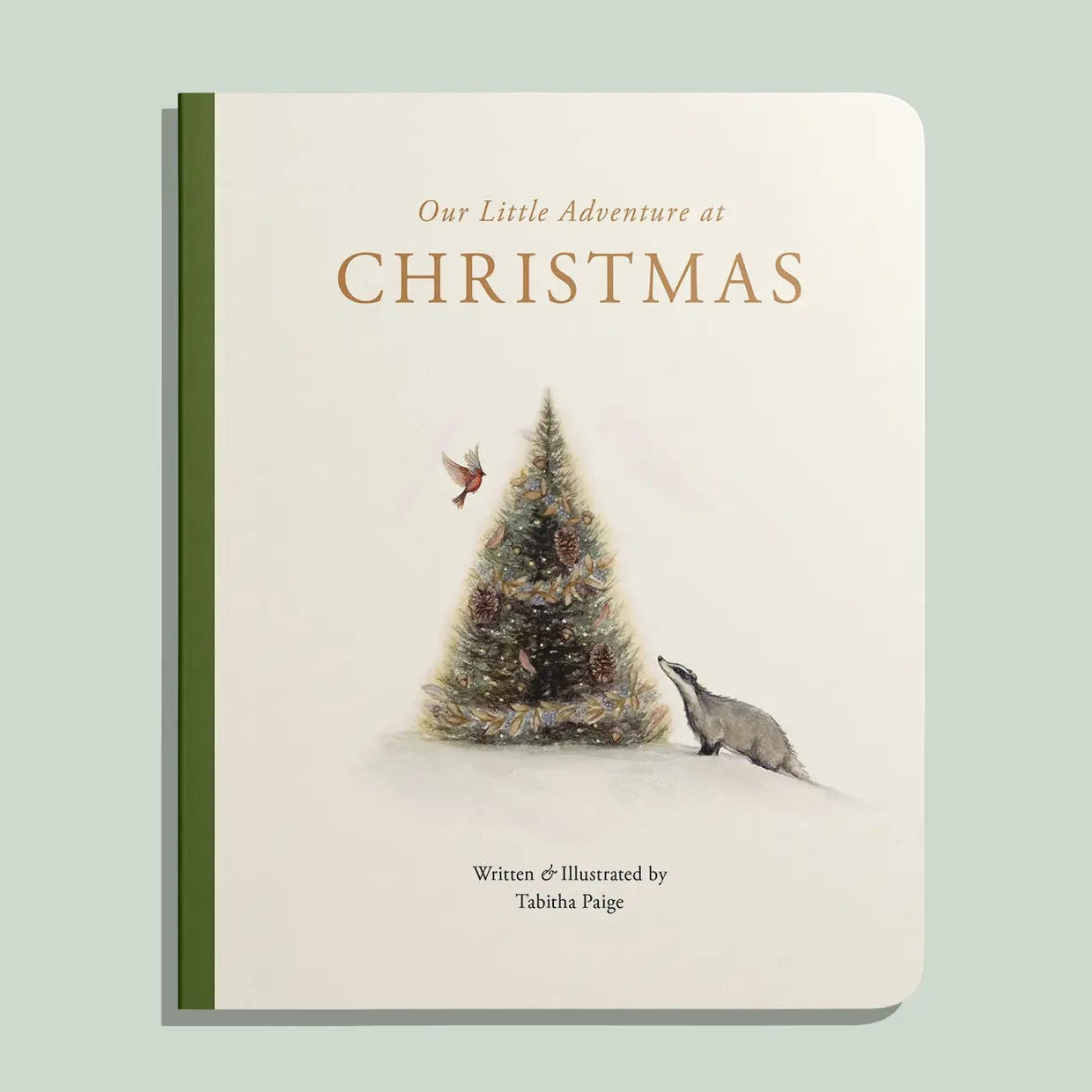 white book called our little adventure at christmas with a christmas tree design 