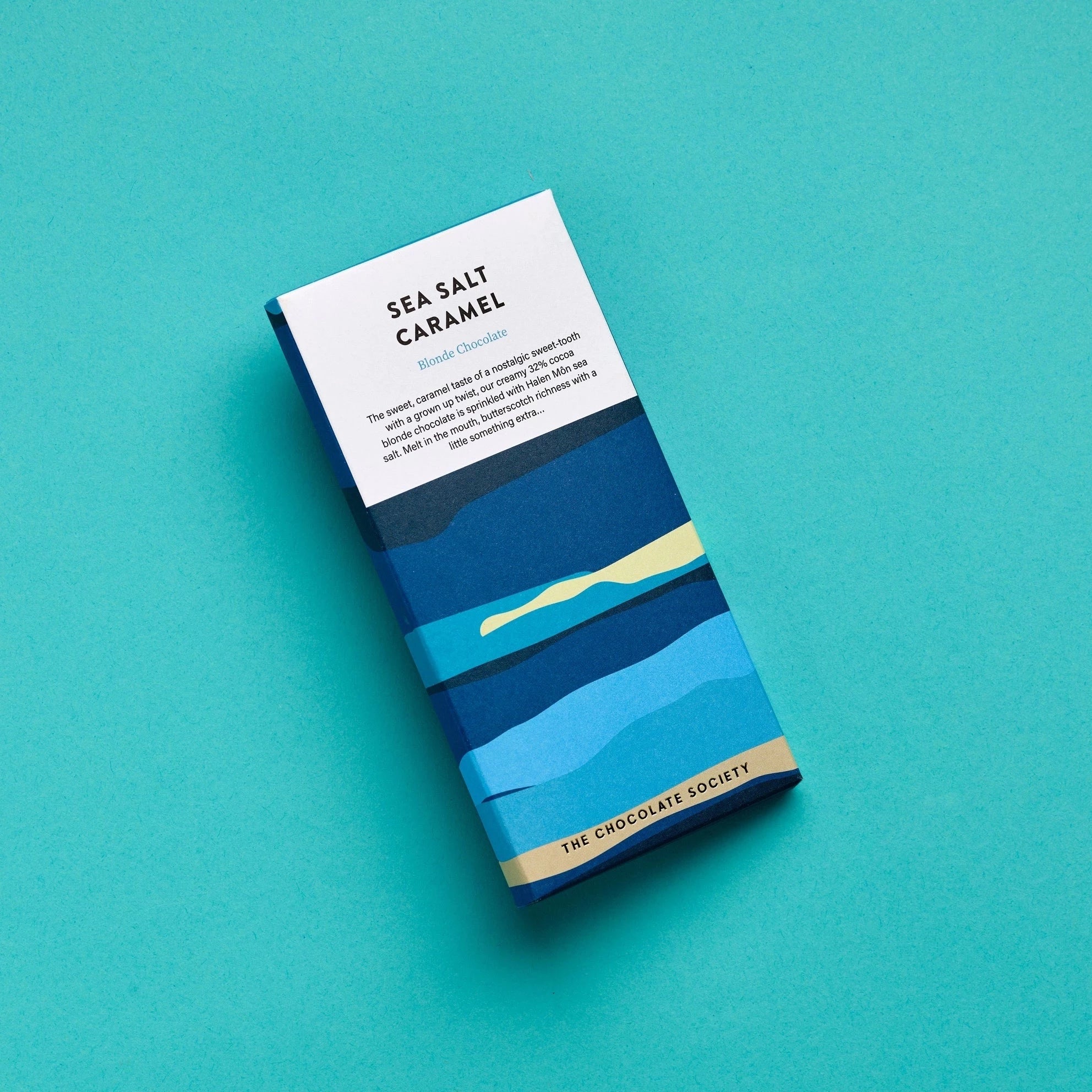 rectangular chocolate bar with blue gradient at the bottom