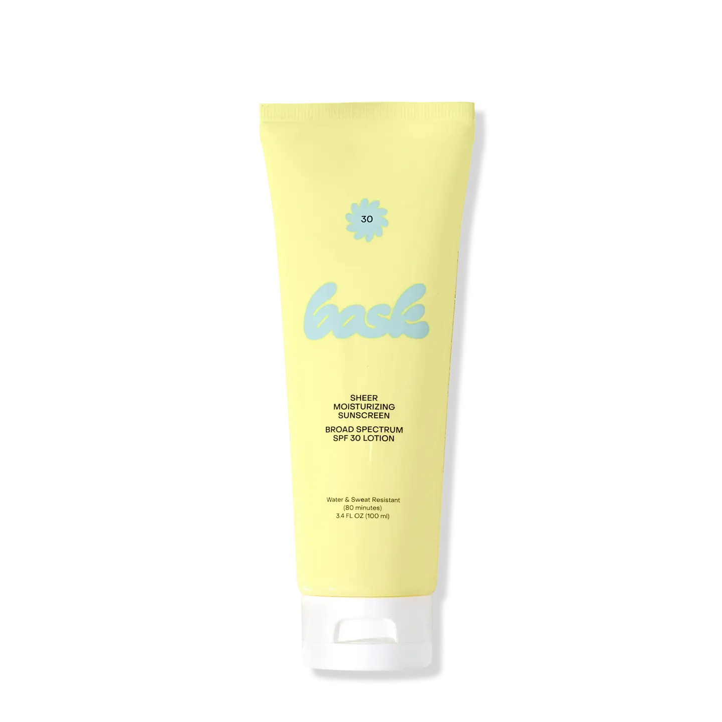 Yellow sunscreen tube with blue text on a white background