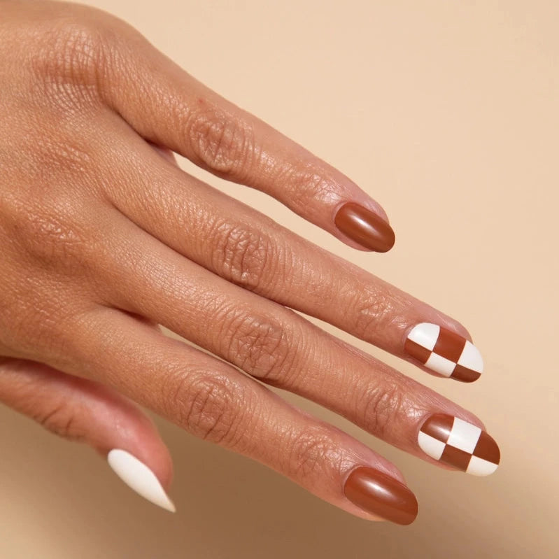 brown & white checkered nails