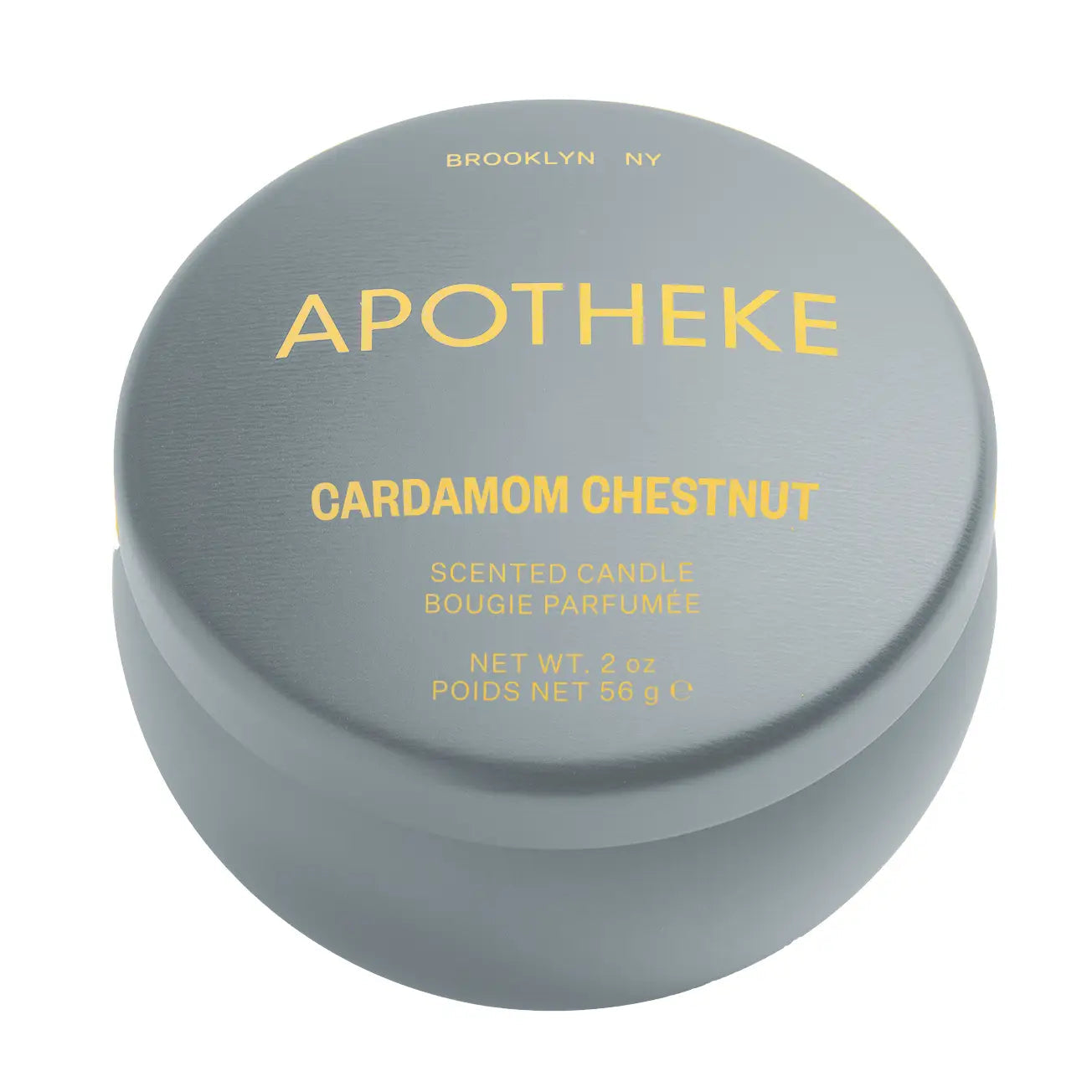 Apotheke Cardamom Chestnut scented candle container on a white background