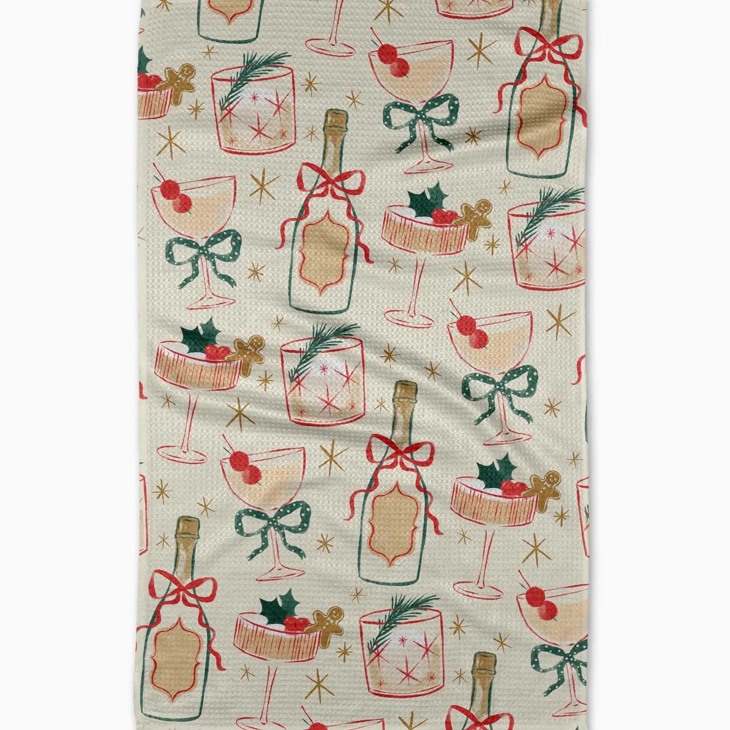 green tea towel with holiday drinks