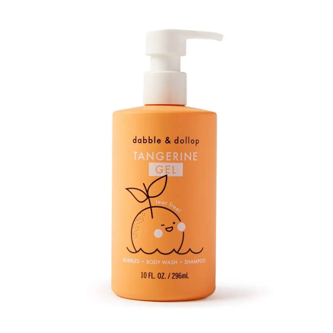 Orange bottle of dabble &amp; dollop Tangerine Gel on a white background
