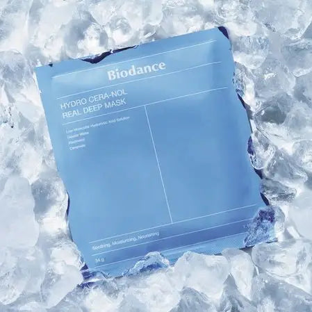 Biodance hydro cera-nol real deep mask on a bed of ice cubes