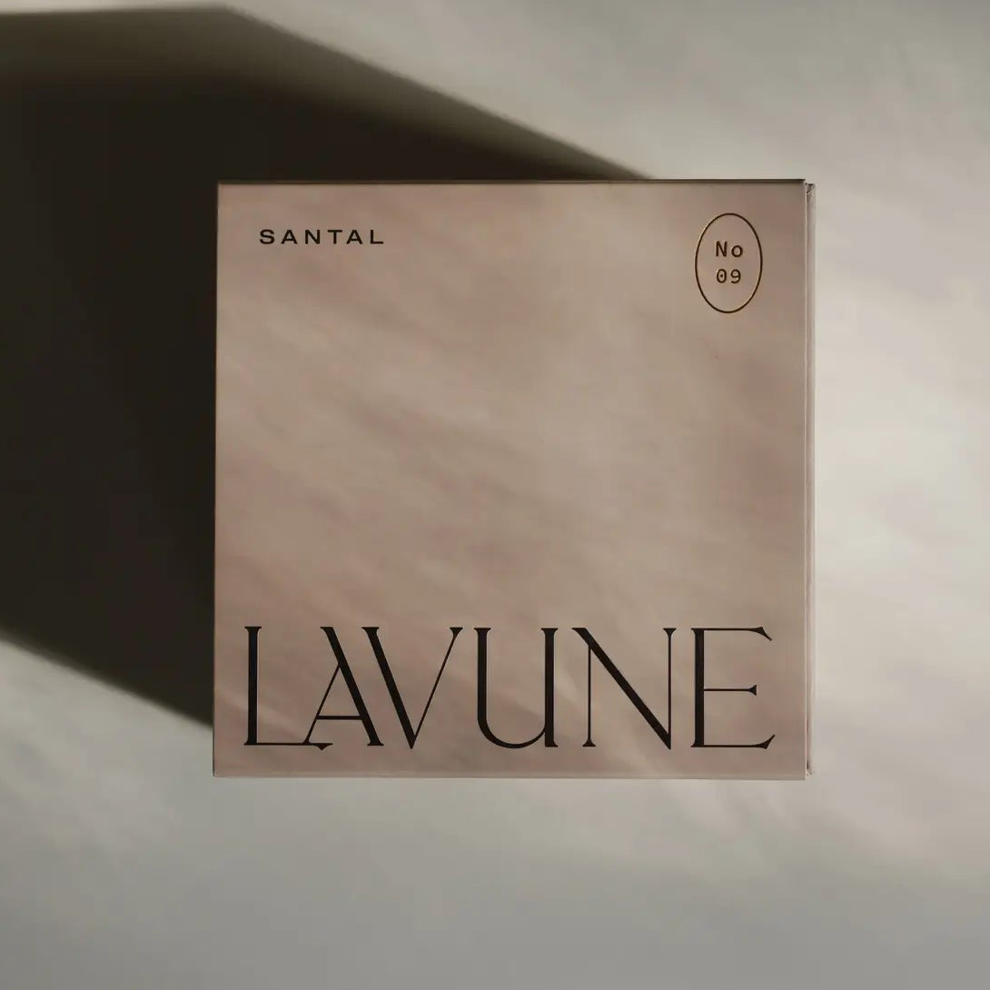 Lavune Santal product packaging on a neutral background