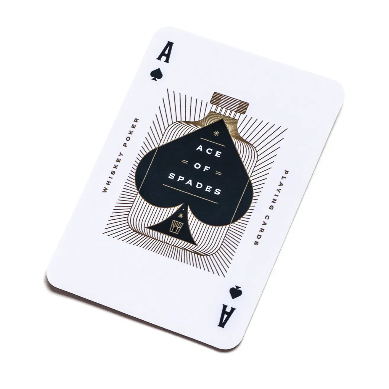 Ace of Spades playing card with whiskey label design on a white background
