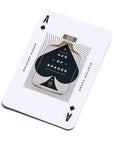 Ace of Spades playing card with whiskey label design on a white background