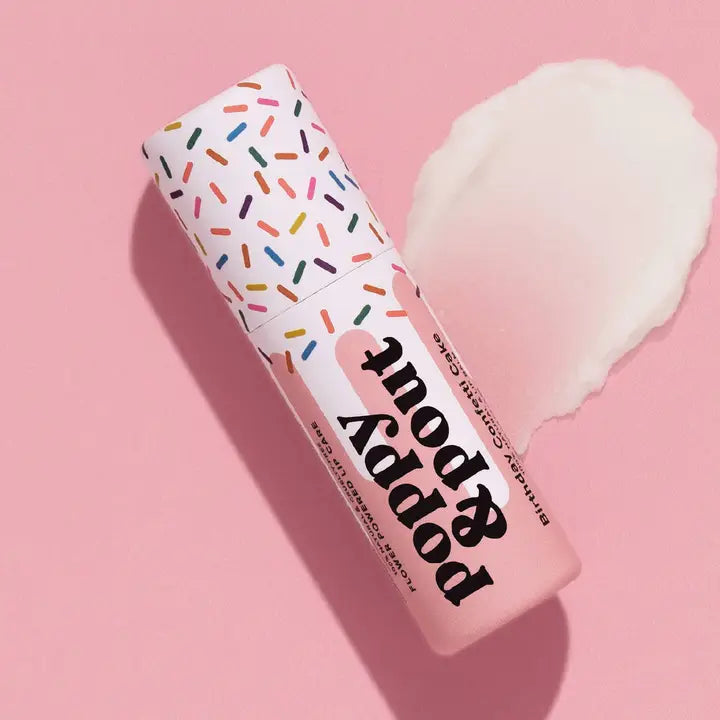 Pop &amp; Poppy product with colorful sprinkles on a pink background