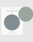 A package of Cloth & Paper Circle Sticky Notes in the Mykonos colorway, featuring two circular sticky notes in a muted grayish blue-green shade on a white backing card, set against a light gray background.