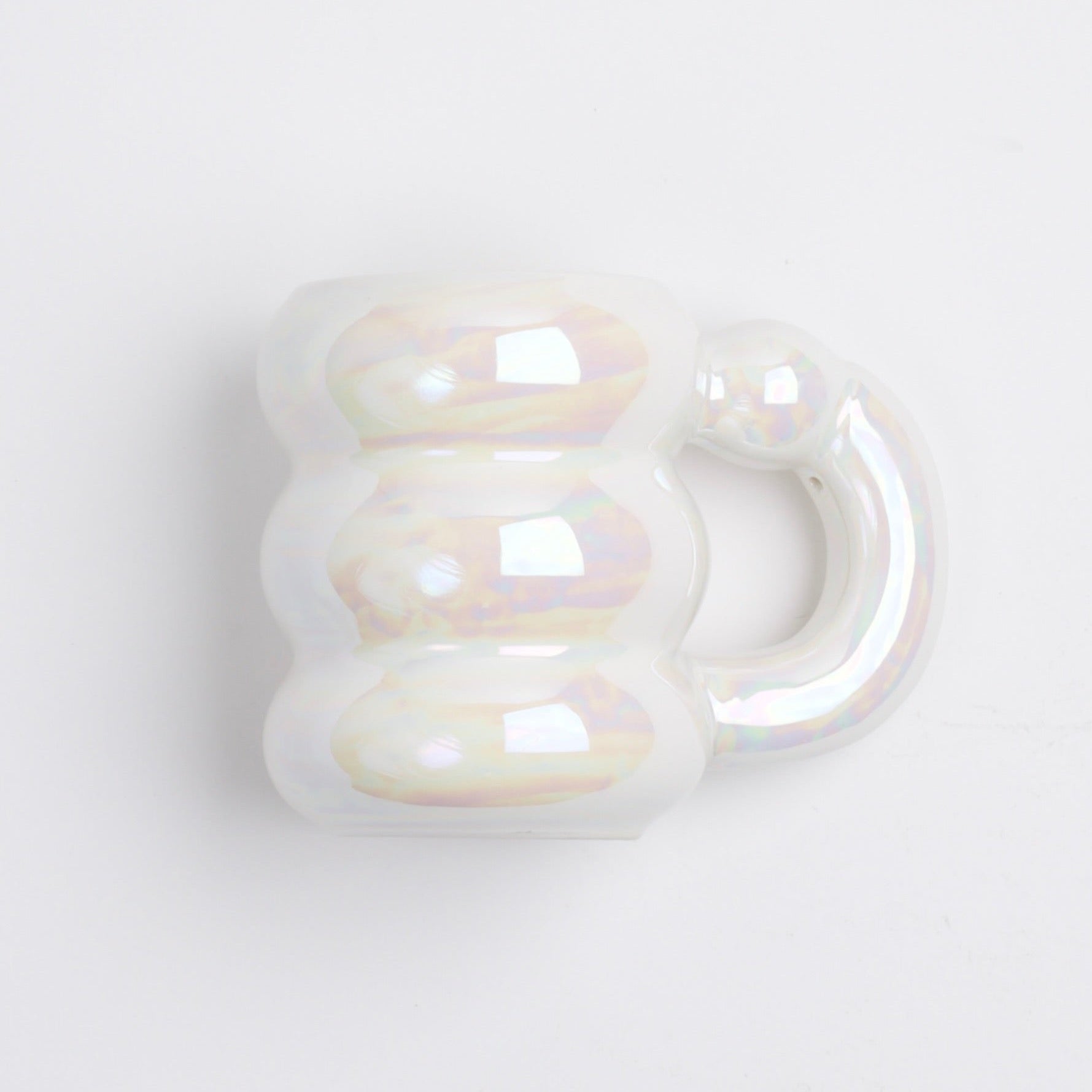 bubbly mug colored white and iridescent 