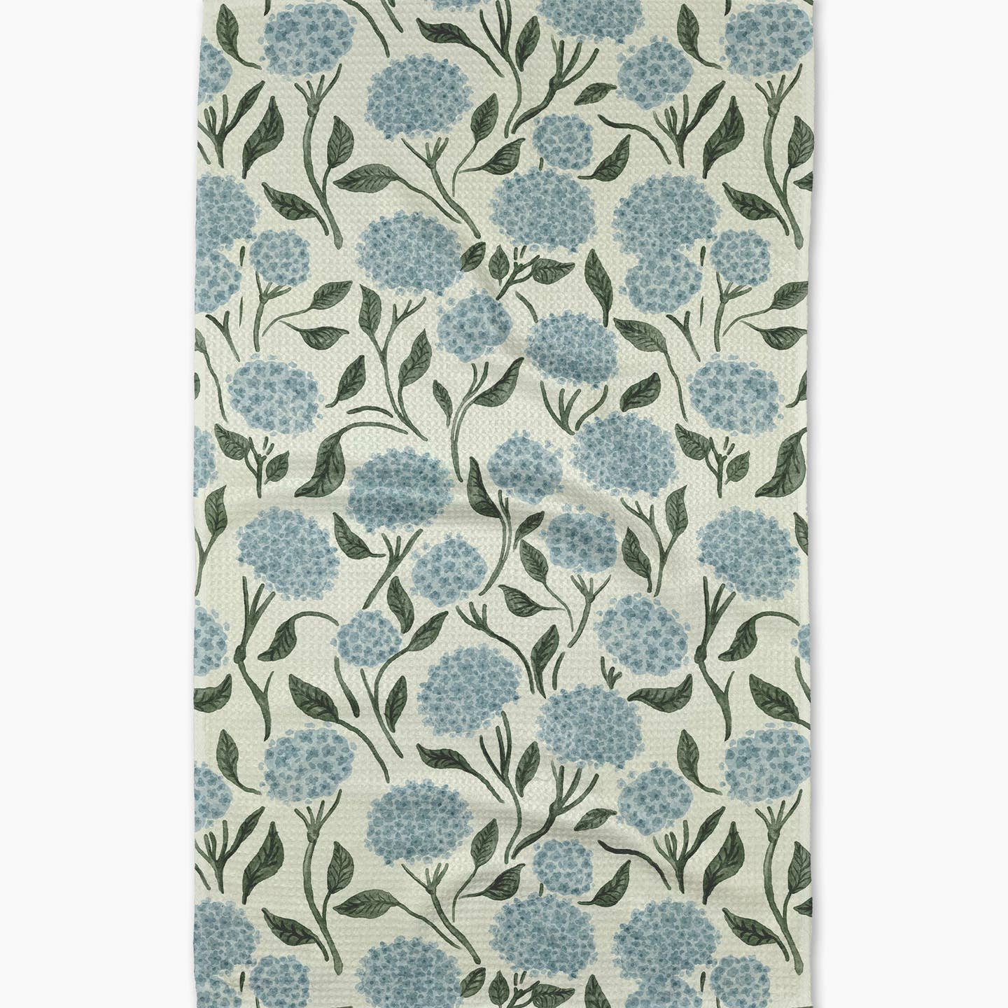 tea towel with blue flowers on a white background