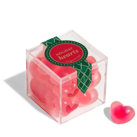 candy cube filled with heart shaped gummies