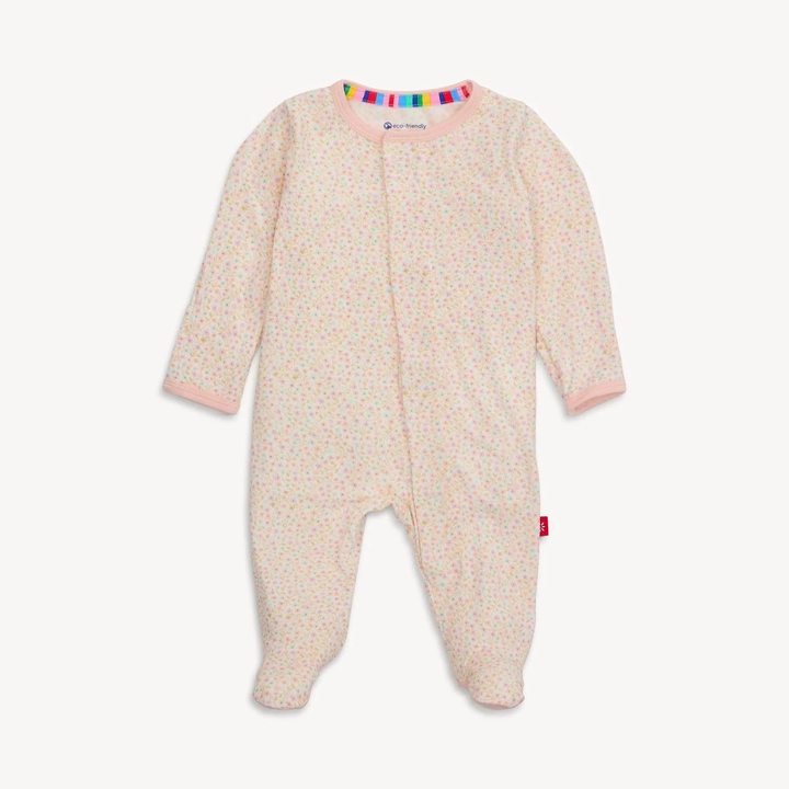 Baby onesie with a rainbow band on a white background