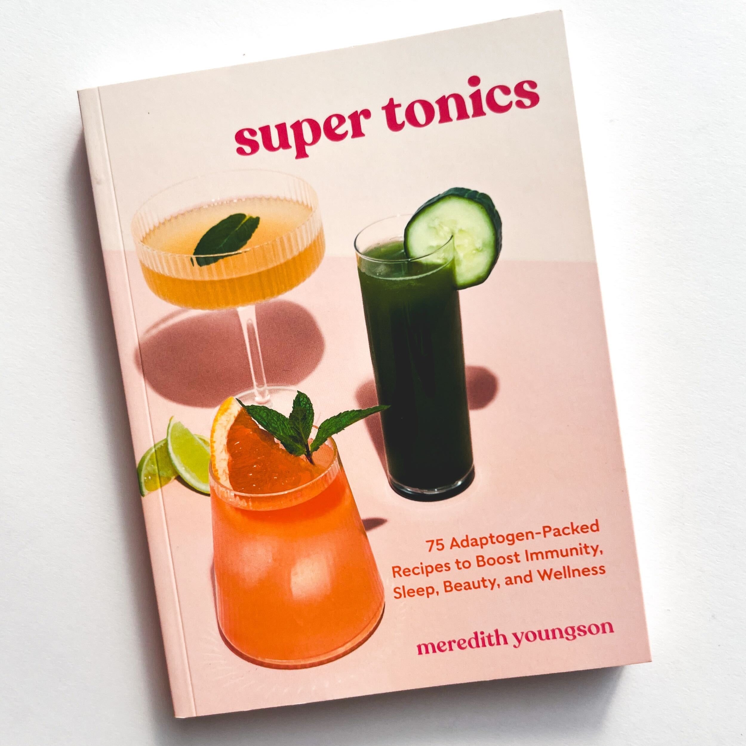 Super Tonics peach book cover with 3 mocktails