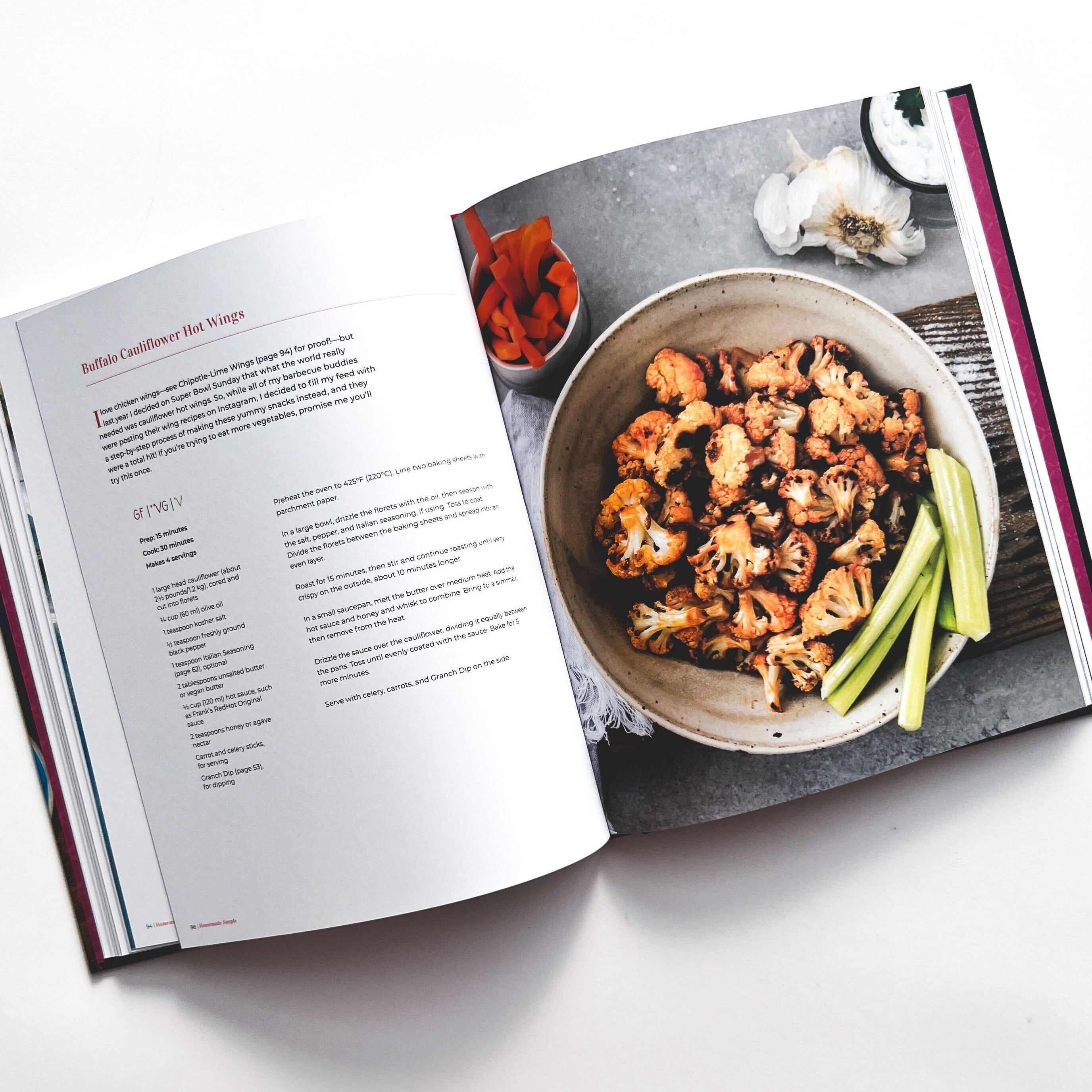 Inside Homemade Simple book, Buffalo Cauliflower Hot Wings Recipe