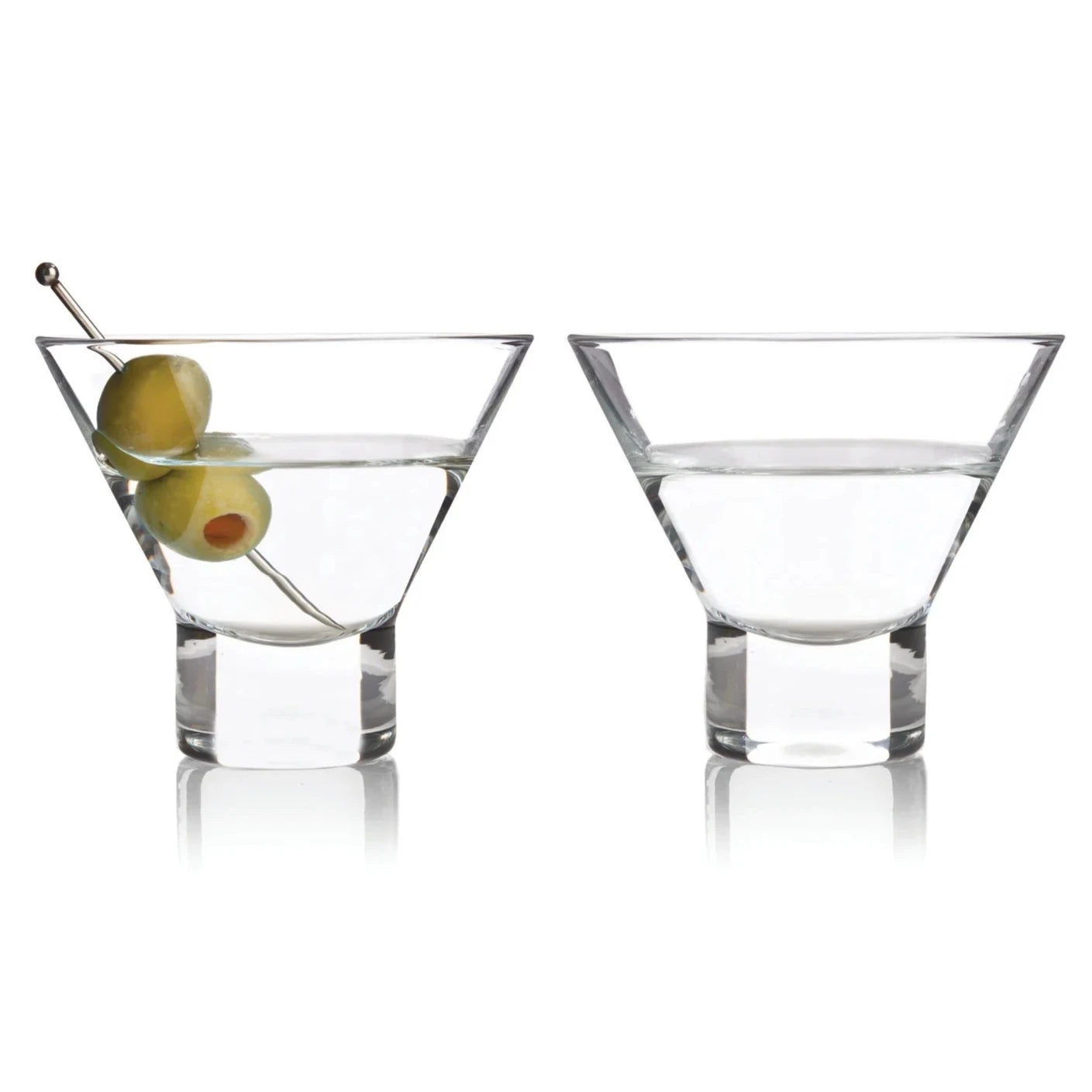 Heavy Base Crystal Martini Glasses with olives in one