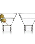 Heavy Base Crystal Martini Glasses with olives in one