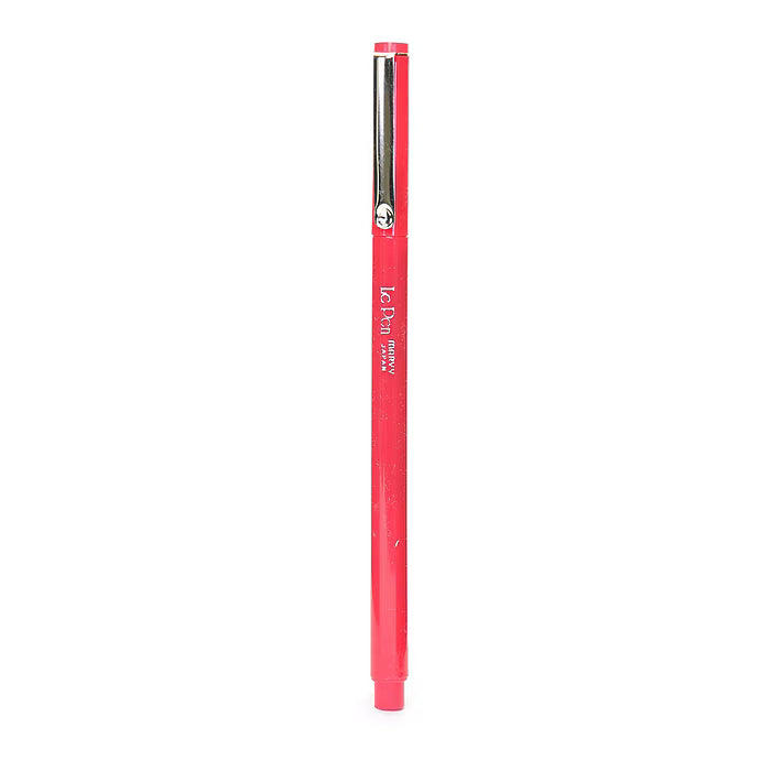 Red pen with a silver clip on a white background