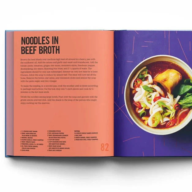 book open to Noodles & Beef Broth recipe